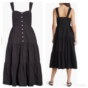 New! Madewell Button-Front Tiered Midi Dress black 41547